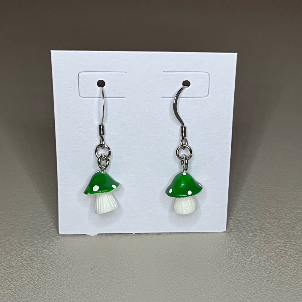 Mushroom Charm Earrings - Stainless Steel - Nickel Free